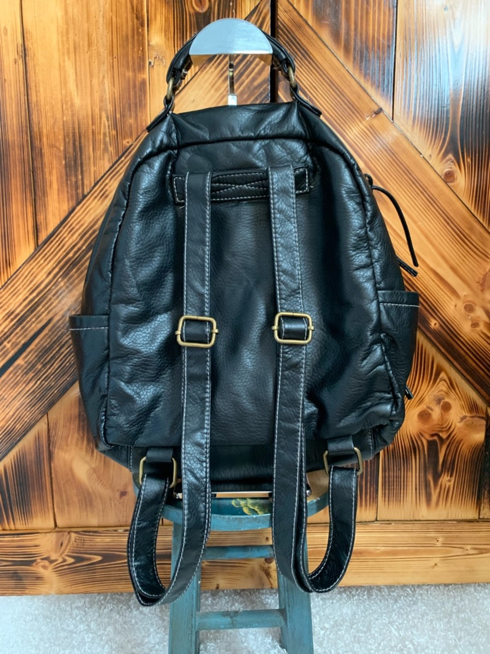 BLACK FAUX LEATHER BACKPACK - Picture 6 of 10